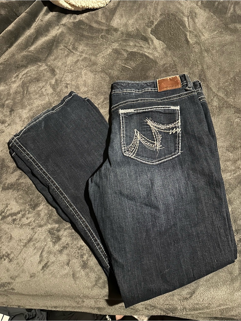 Maurices Dark Blue Straight Leg Jeans with White Stitching